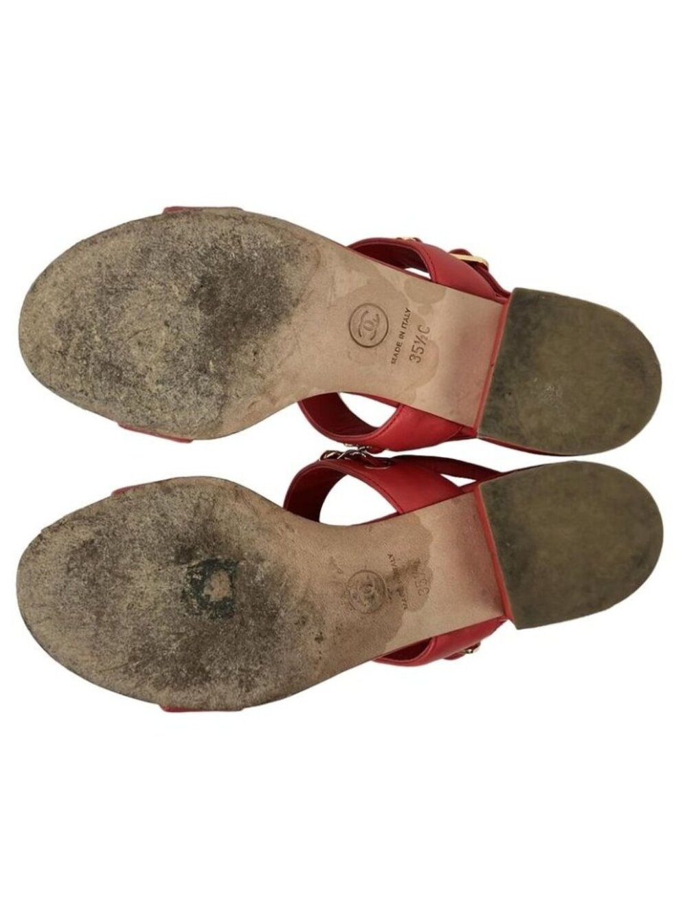 Chanel Sandals 35.5 C Red Chain Clover Gold Leather - Picture 4 of 10